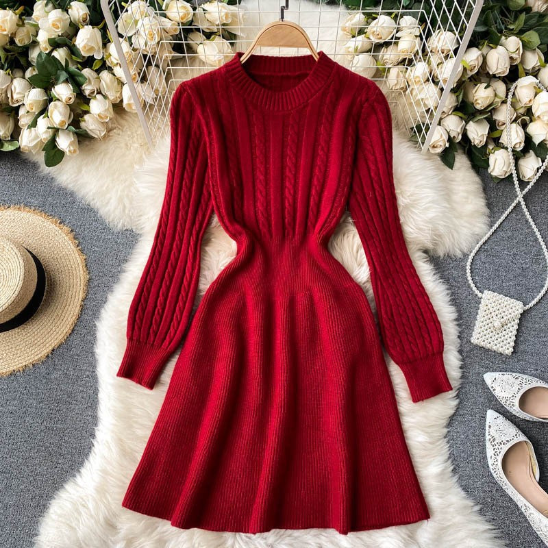 Damen Strickkleid mit strukturiertem Zopfmuster und femininer Silhouette R&B