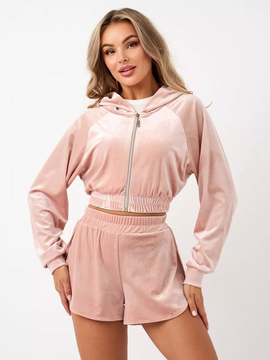 Damen elegantes Fleece-Hoodie mit hohem Kragen und Reißverschluss R&B