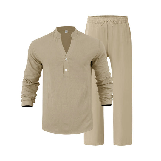 Herren komfortables Homewear-Set mit eleganter Knopfleiste und langen Hosen R&B