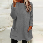 Damen Kuscheliger Fleece-Pullover mit praktischen Taschen und weitem Schnitt