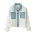 Damen cropped Denimjacke mit kontrastierenden Taschen und fransigem Saum R&B