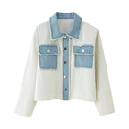 Damen cropped Denimjacke mit kontrastierenden Taschen und fransigem Saum R&B