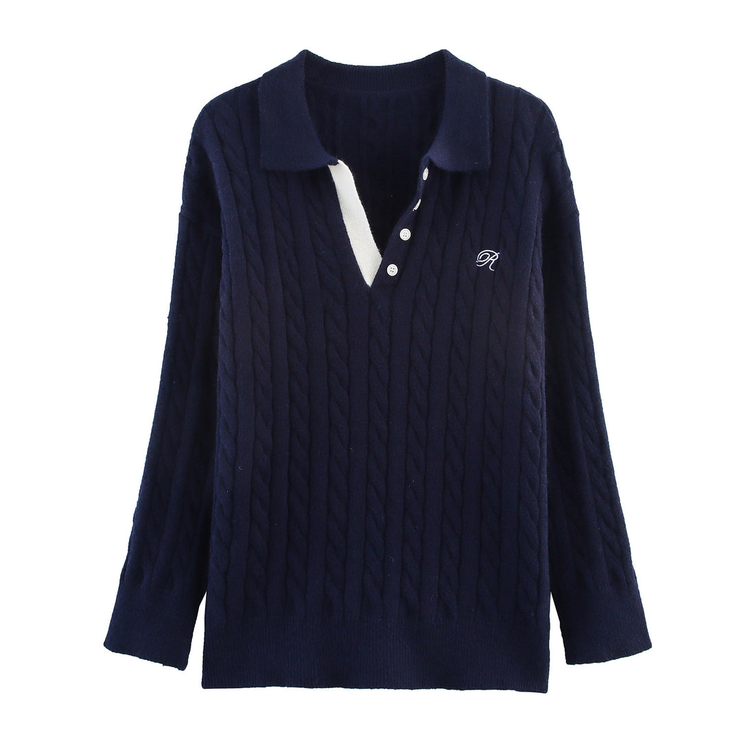 Damen Strick-Pyjama-Set mit klassischem Muster und elegantem Kragen R&B