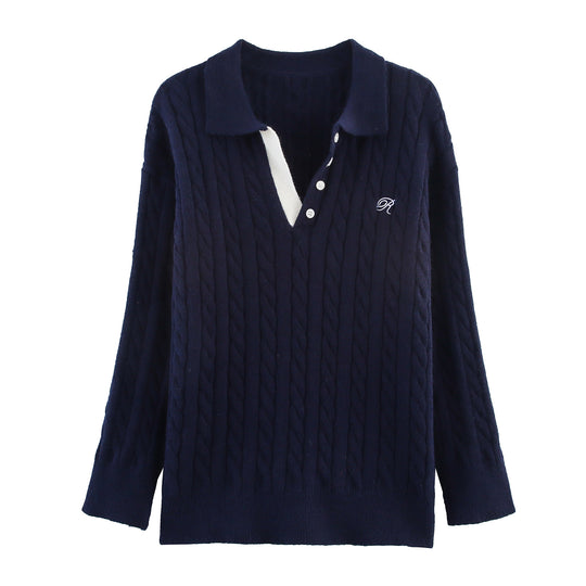 Damen Strick-Pyjama-Set mit klassischem Muster und elegantem Kragen R&B