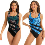 Damen Einteiler Badeanzug mit farbenfrohem Blattdesign R&B