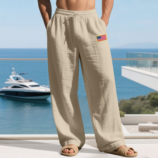 Herren lässige Strandhose mit amerikanischer Flaggen-Applikation und elastischem Bund R&B