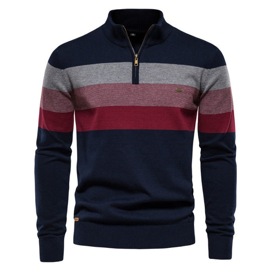 Herren Strickpullover mit modischem Stehkragen und feinen Streifen R&B