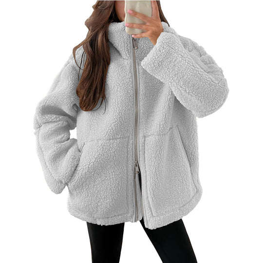 Damen Kuschelige Teddy-Jacke mit Reißverschluss R&B