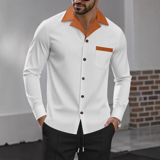 Herren modisches Langarmhemd mit kontrastierendem Kragen und Brusttasche R&B
