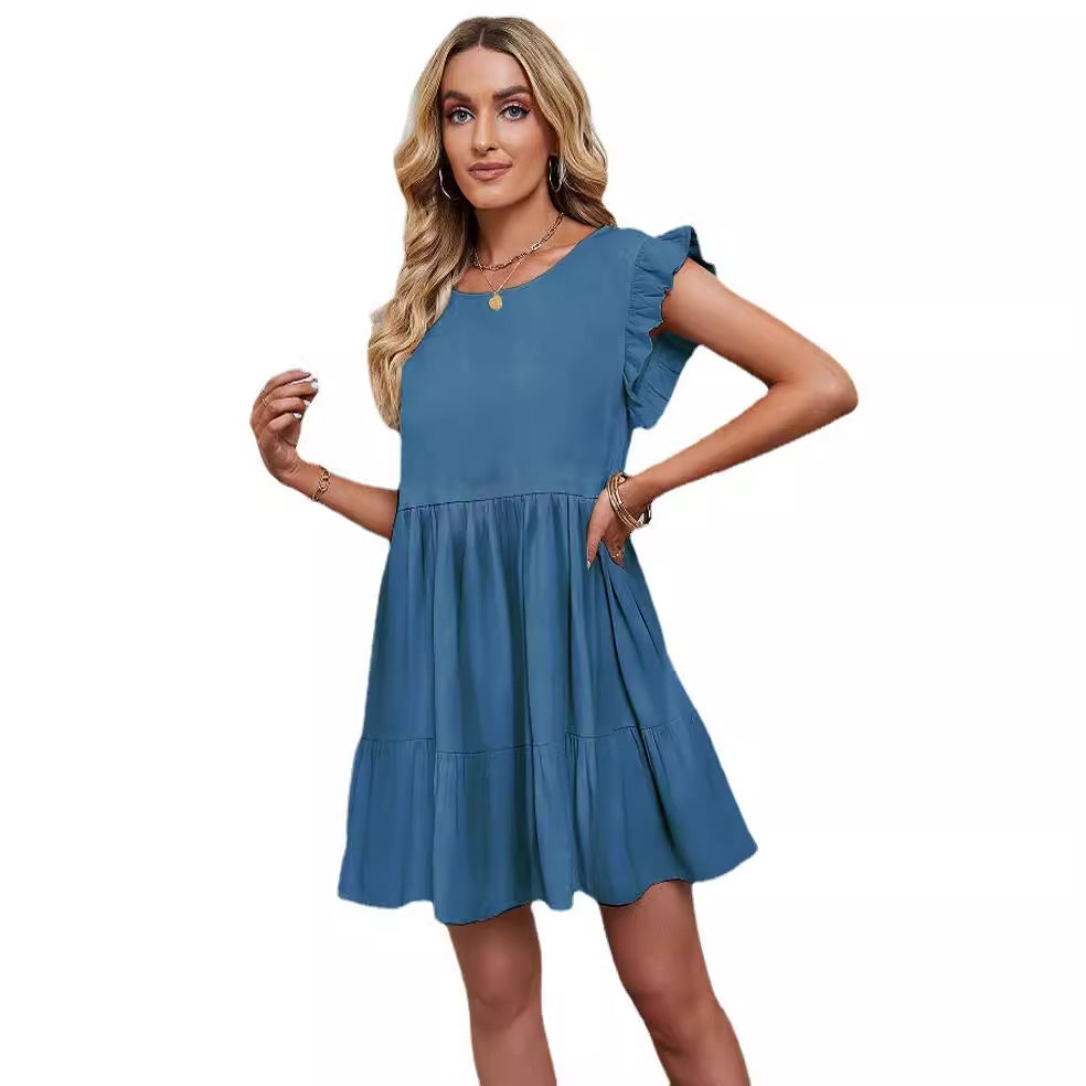 Damen Luftiges Freizeitkleid mit Rüschendetails und schwingendem Rock R&B