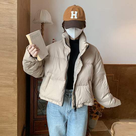 Damen Kurz geschnittene Pufferjacke mit hohem Kragen und seitlichen Taschen R&B