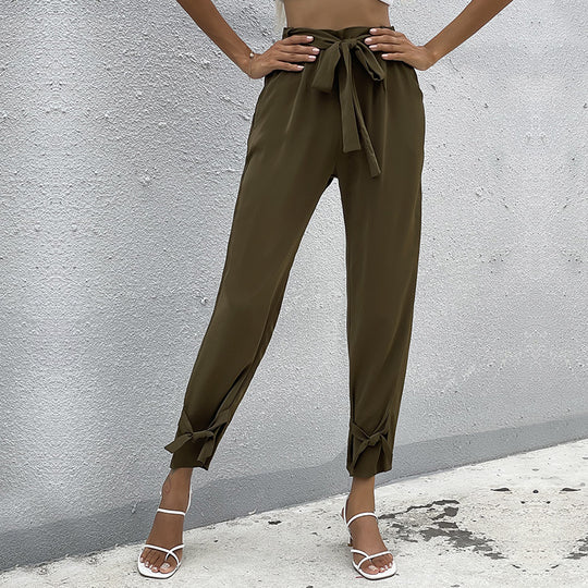 Damen lockere Culotte-Hose mit eleganten Schleifen-Details und Bindegürtel R&B