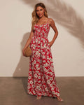 Damen Maxirock mit floralem Design und verstellbaren Trägern R&B