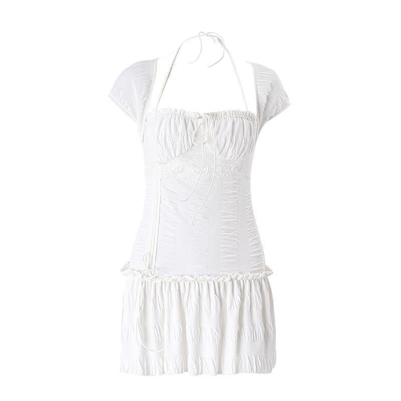 Damen Kurzarm Minikleid mit Rüschendetails und tailliertem Schnitt R&B
