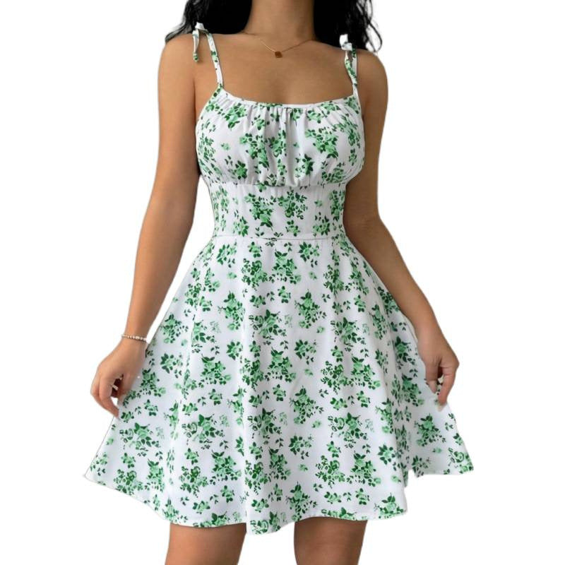 Damen Blumenkleid mit verstellbaren Spaghetti-Trägern und femininem Schnitt R&B