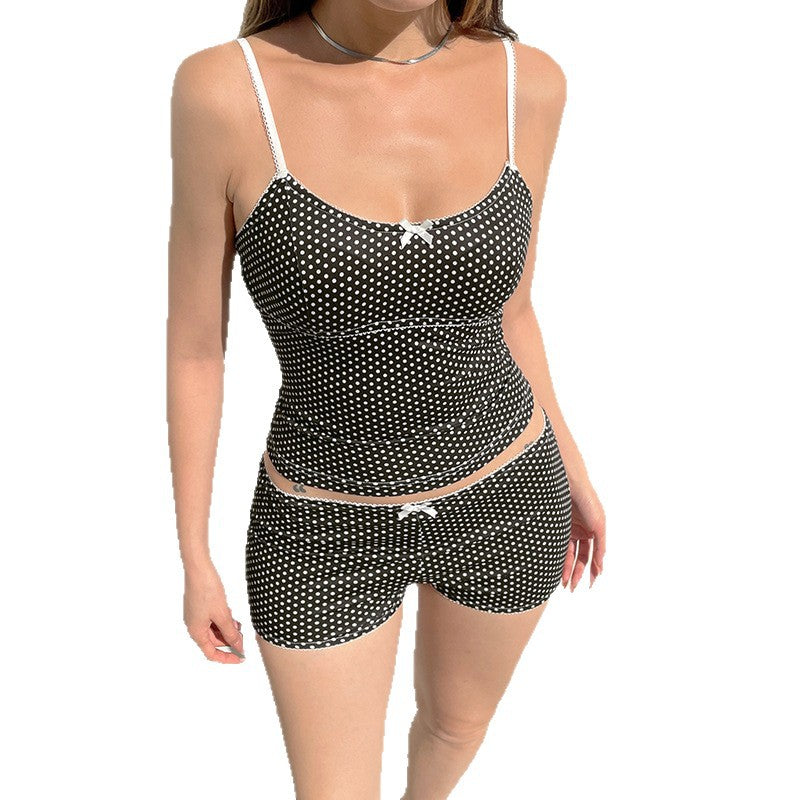 Damen Schlafshorts-Set mit Punkten und verstellbaren Spaghetti-Trägern R&B
