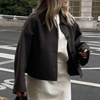 Damen oversized Wolljacke mit elegantem Kragen R&B