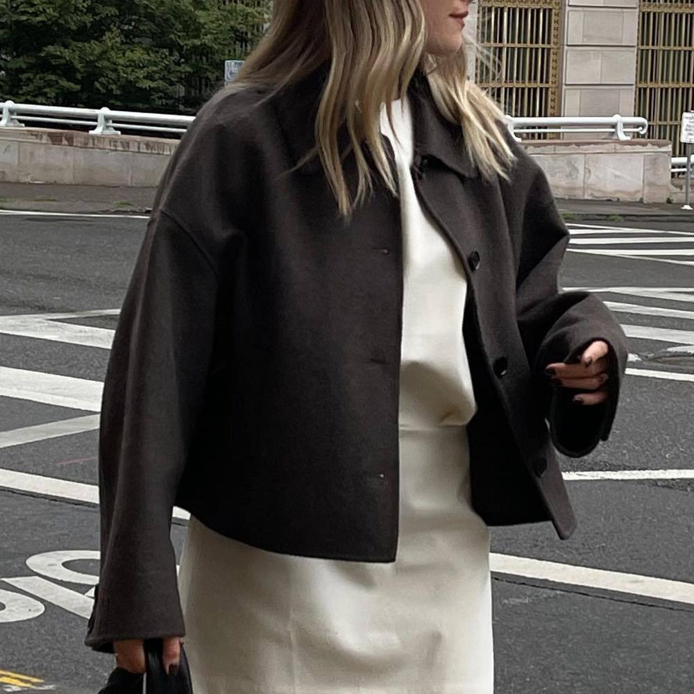 Damen oversized Wolljacke mit elegantem Kragen R&B