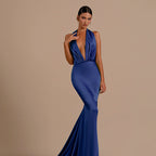 Damen Elegantes Halter-Maxikleid aus luxuriösem satin