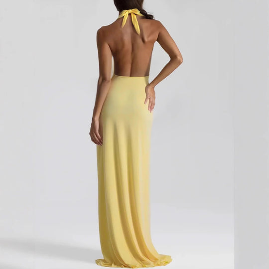 Damen Elegantes Abendkleid mit tiefem Ausschnitt und seitlichem Schlitz R&B