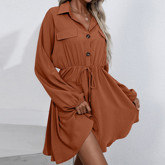 Damen lässiges Shirtkleid mit Knopfdetails und elastischem Taillenzug R&B