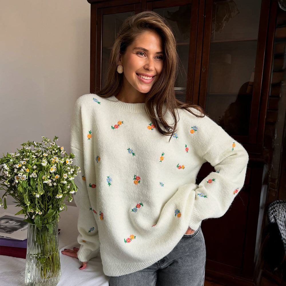 Damen Verspielter Pullover mit floralen Stickereien R&B