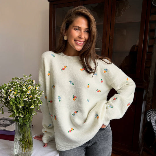 Damen Verspielter Pullover mit floralen Stickereien R&B