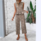 Damen zwei-teiliges Set mit peplum Oberteil und weit geschnittenen Hosen R&B
