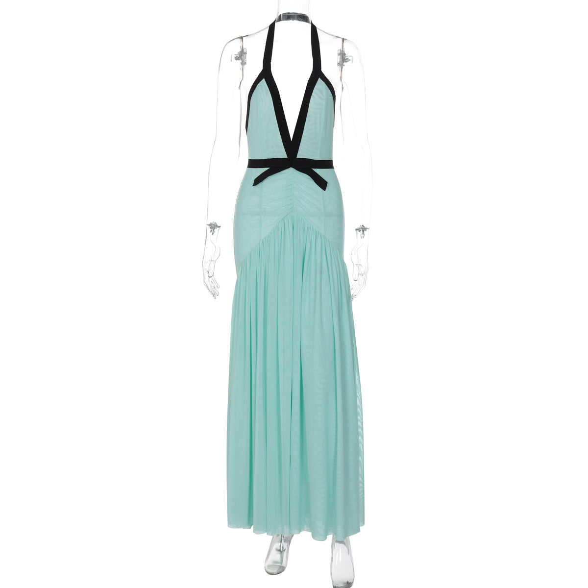 Damen Maxikleid mit tiefem V-Ausschnitt und innovativer Raffung R&B