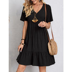 Damen Leichtes V-Ausschnitt Kleid mit schwingendem Rock R&B