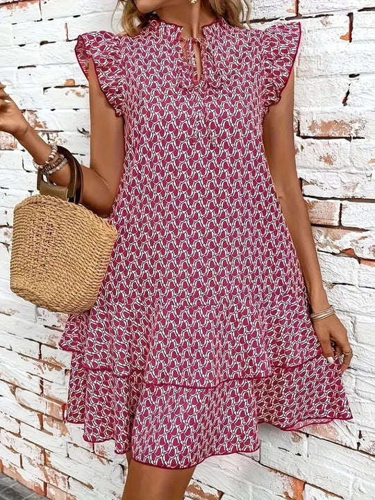 Damen Leichtes Boho-Kleid mit Rüschendetails und hochgeschlossenem Kragen R&B