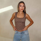 Damen Polka-Dot Cropped-Top mit quadratischem Ausschnitt und elastischem Bund R&B