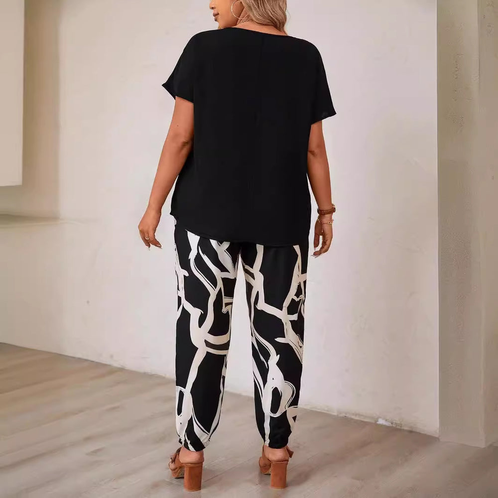 Damen lässiges Set aus Oberteil und Jogginghose mit floralem Muster R&B