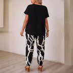 Damen lässiges Set aus Oberteil und Jogginghose mit floralem Muster R&B