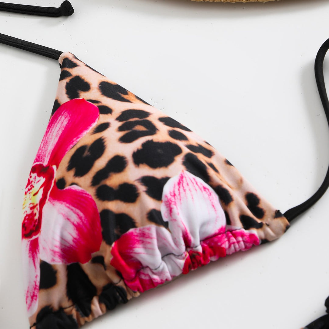 Damen Triangel-Bikini mit floralem und animalischem Druck R&B