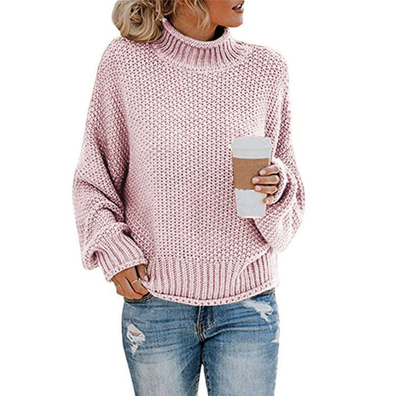 Damen gemütlicher Strickpullover mit hohem Kragen und weichem Strukturdesign