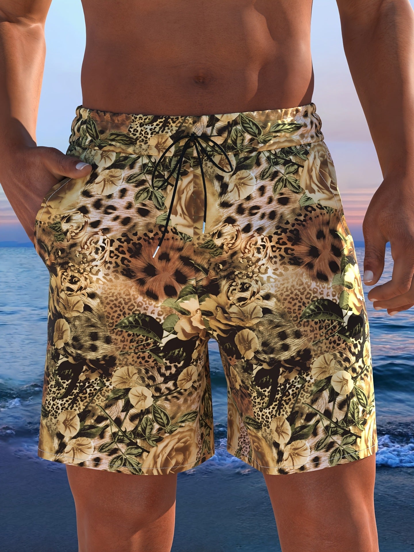 Herren Badeshorts mit animalischem Muster und elastischem Bund