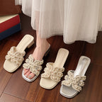 Damen Glamouröse Sandalen mit Perlenapplikationen und elegantem Blockabsatz EB