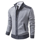 Herren elegante Strickjacke mit modernem Reißverschluss und hohem Kragen R&B