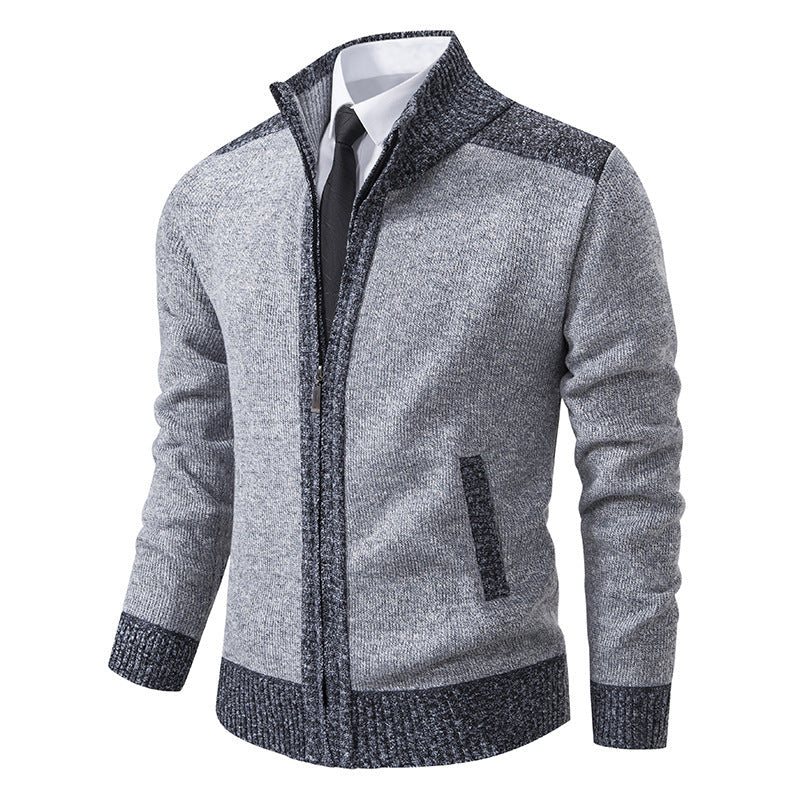 Herren elegante Strickjacke mit modernem Reißverschluss und hohem Kragen R&B