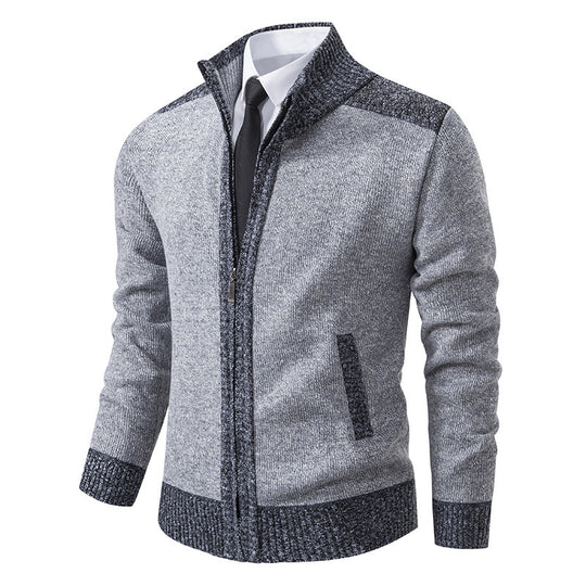 Herren elegante Strickjacke mit modernem Reißverschluss und hohem Kragen R&B