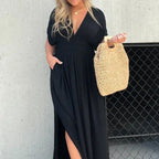 Damen Maxikleid mit tiefem V-Ausschnitt und praktischen Seitentaschen R&B