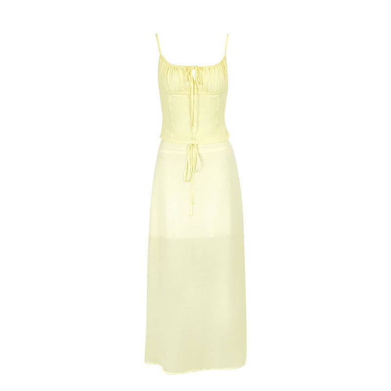 Damen Maxikleid mit verstellbaren Spaghettiträgern und raffiniertem Wickeldetail R&B