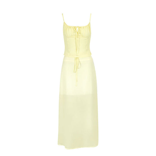 Damen Maxikleid mit verstellbaren Spaghettiträgern und raffiniertem Wickeldetail R&B
