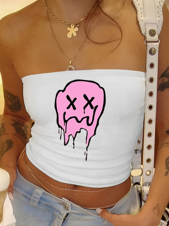 Damen Bandeau-Oberteil mit fruchtigem Motiv und figurbetontem Schnitt R&B