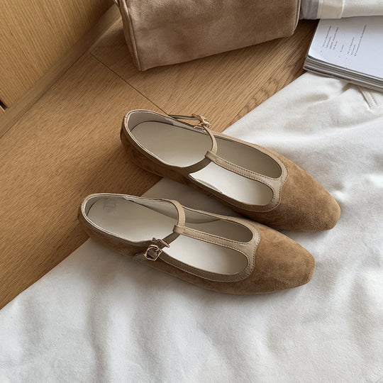 Damen Elegante Mary Jane Ballerinas aus hochwertigem Wildleder mit verstellbarem Riemchen R&B