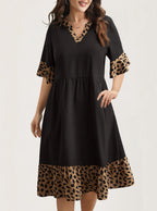 Damen Kleid mit modernem V-Ausschnitt und tierischem Musterdetail R&B