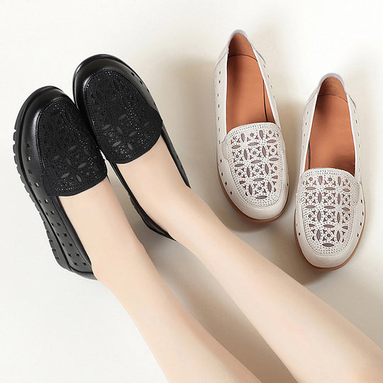 Damen Bequeme Mokassins mit atmungsaktiver Lochstruktur und modischem Schmuckdetail R&B