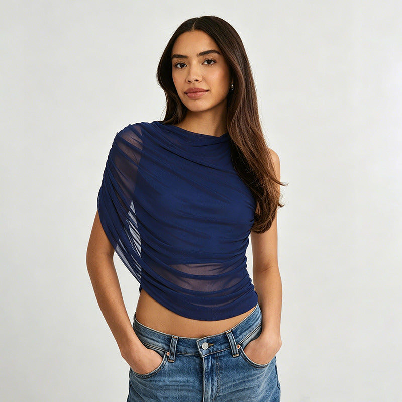 Damen asymmetrisches Oberteil mit raffinierten Falten und elegantem Tragekomfort R&B