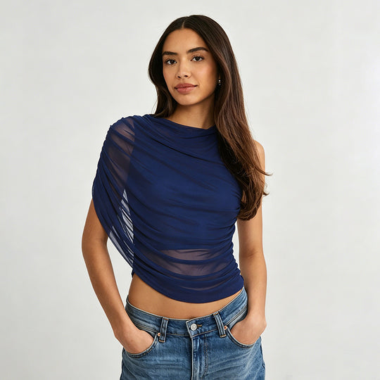 Damen asymmetrisches Oberteil mit raffinierten Falten und elegantem Tragekomfort R&B